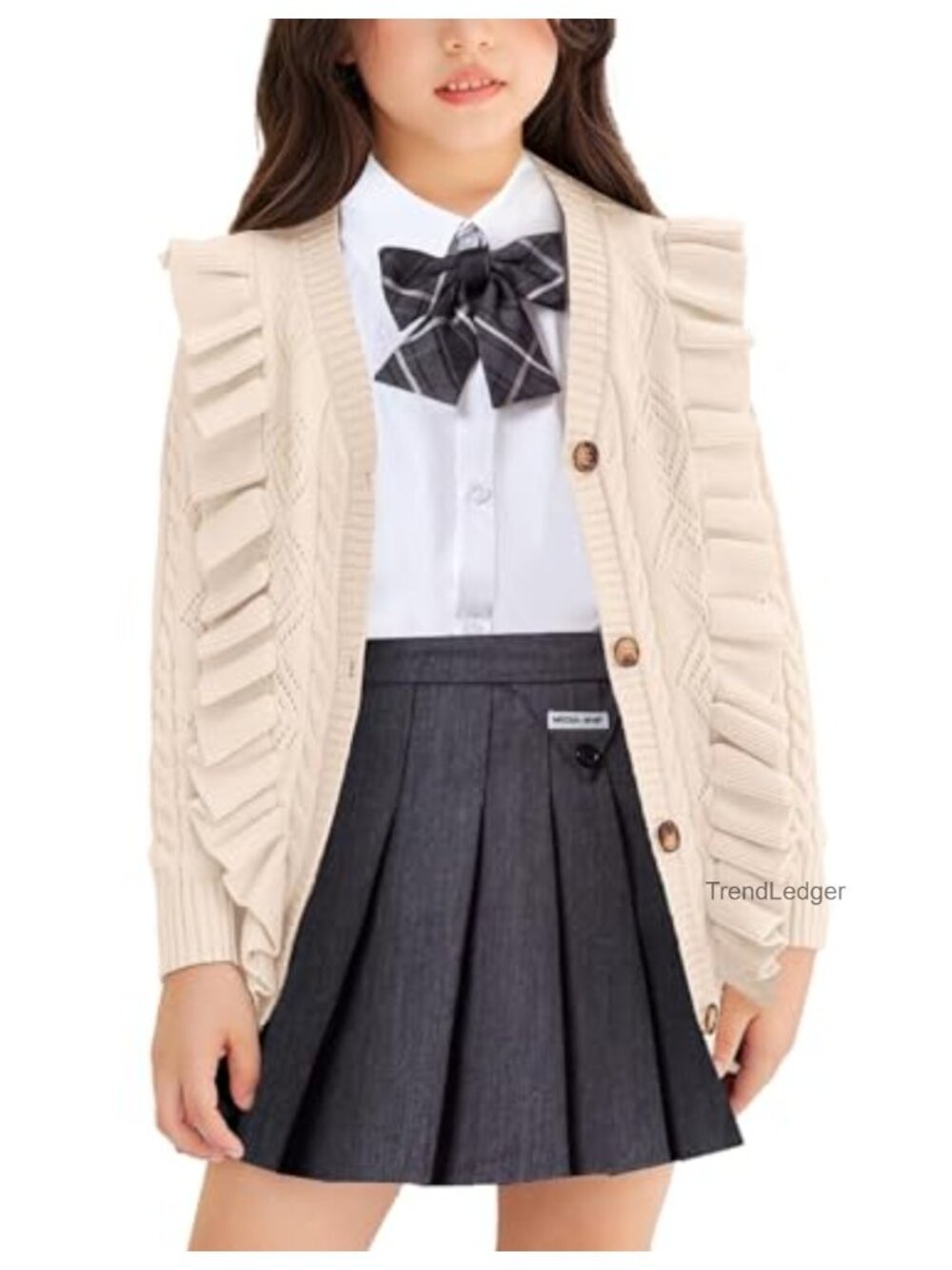 Girls Ruffle Cardigan Sweater V Neck Button Down School Uniform Long Sleeve Knit